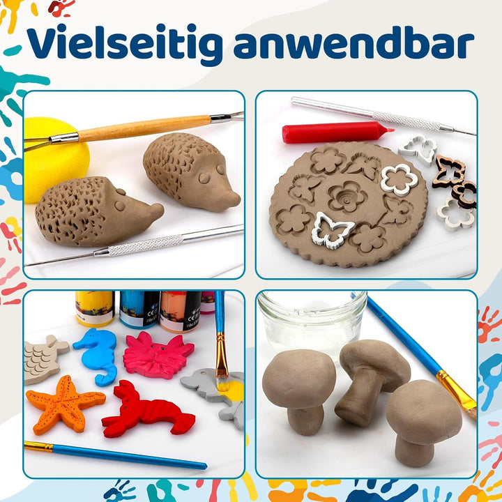 Ton lufttrocknend 2,5kg - inkl. Werkzeug, Bastelspass fรผr Zuhause, Modelliermasse, Knetmasse, Ideal