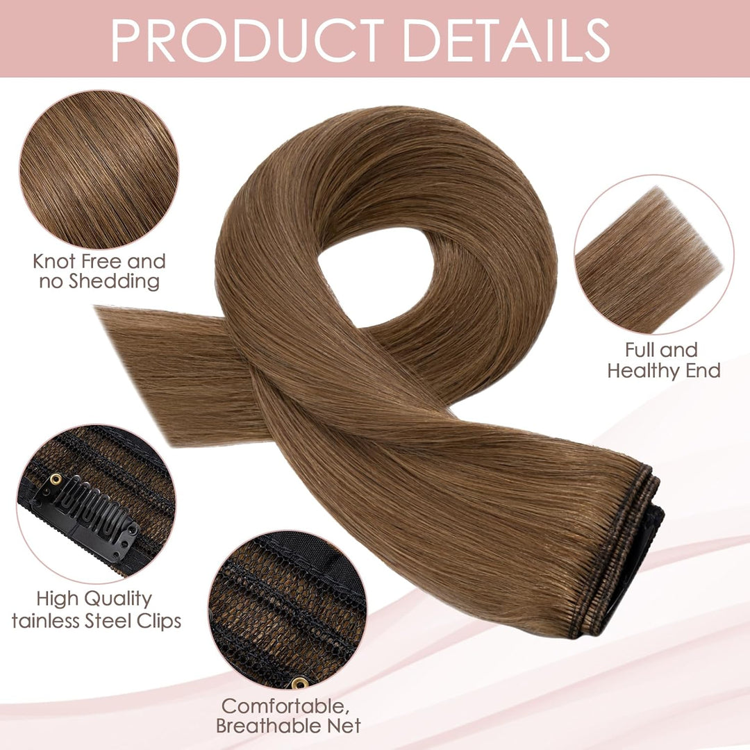 Silk-co Haarteile Echthaar Clip in Extensions Echthaar 1Pc 5Clips Haarverlängerung Weich Natürlich G