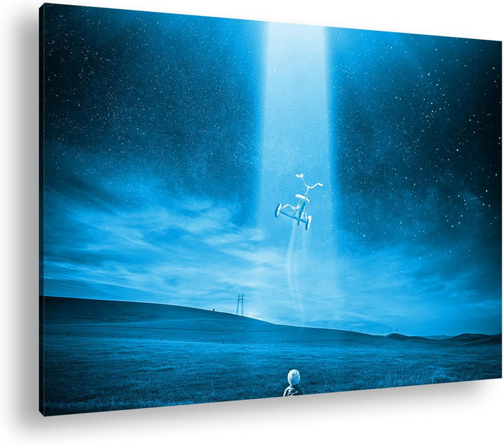 deyoli Ufo Entführung Format 60x40 Effekt: Monocrome Blau als Leinwandbild, Motiv fertig gerahmt auf