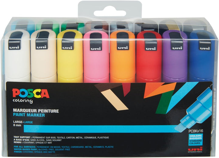 uni-ball POSCA (182616) Marker mit breiter Keilspitze, 16er Set, 16er Set