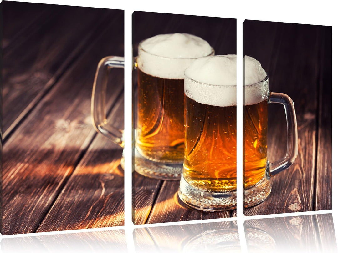 Pixxprint Zwei Masskrüge Bier 3-Teiler Leinwandbild 120x80 Bild auf Leinwand