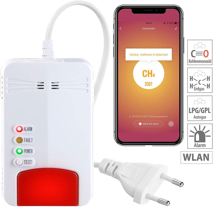 VisorTech Gasmelder Erdgas WLAN: Smarter Multi-Gasmelder für haushaltsübliche Gase, WLAN & App, 85 d