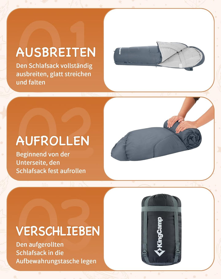KingCamp Schlafsack Mumienschlafsäcke mit Kapuze 3-4 Jahreszeiten Warmer für Kinder & Erwachsenen be