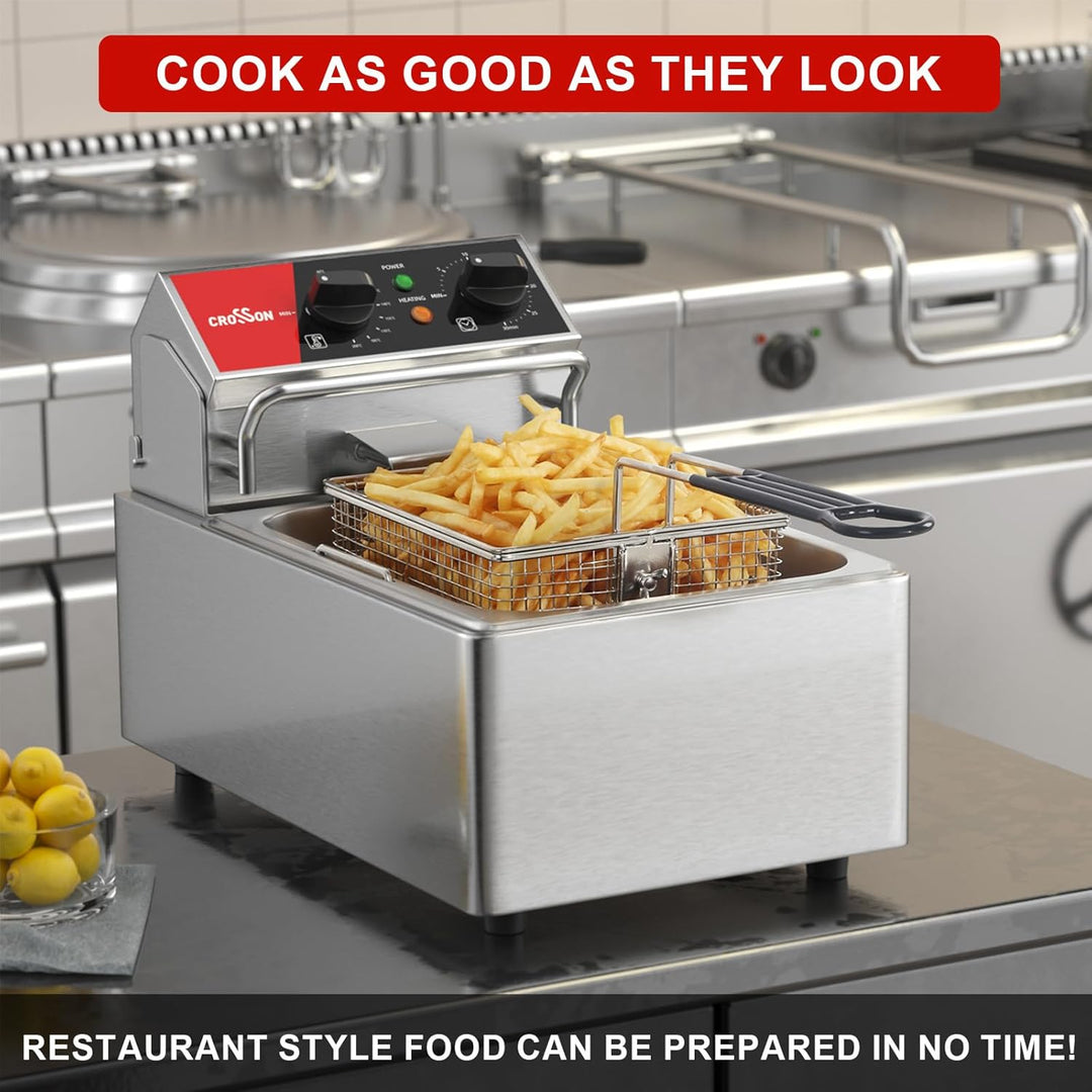 CROSSON 6L Elektrische Aufsatzfritteuse mit leicht zu reinigendem rotierendem Fritteusenkopf, 30 Min