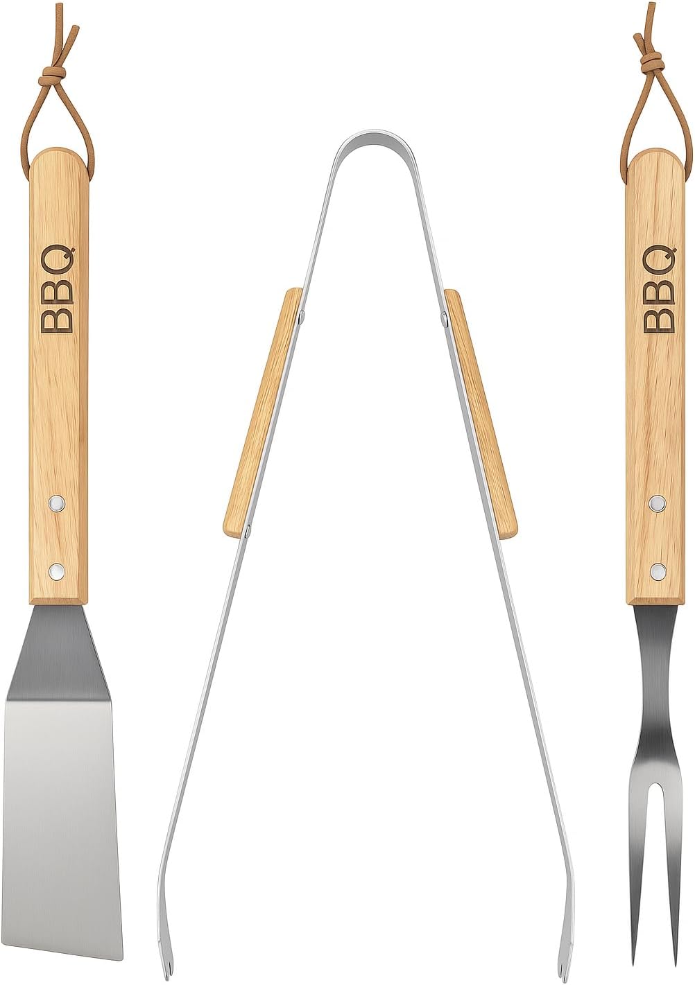 BBQ Grillbesteck Set 3-teilig aus Edelstahl – Grillzange, Wender & Fleischgabel – rostfrei, spülmasc
