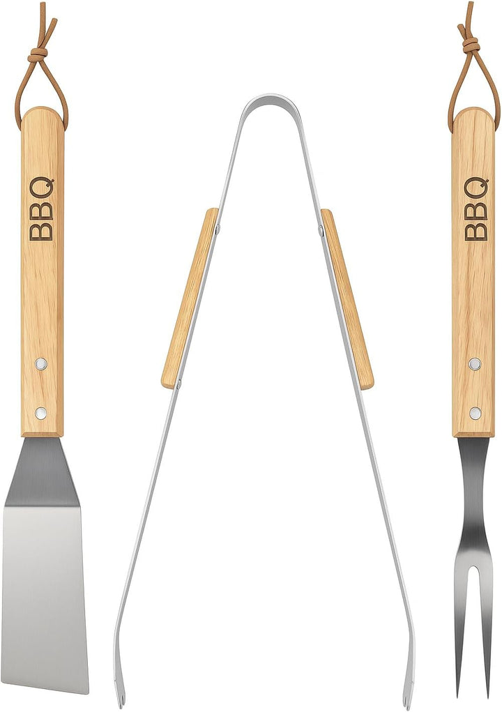 BBQ Grillbesteck Set 3-teilig aus Edelstahl – Grillzange, Wender & Fleischgabel – rostfrei, spülmasc