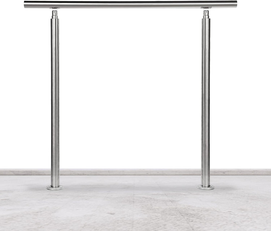 Lospitch Edelstahl-Handlauf Geländer für Balkon Brüstung Treppen mit/ohne Querstreben (150cm, 0 Quer