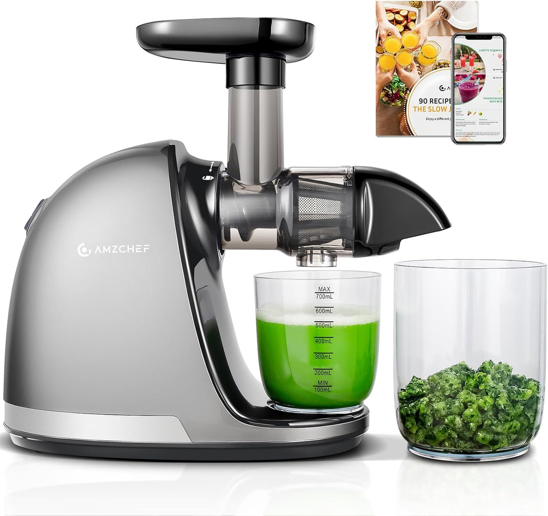 AMZCHEF Slow Juicer Entsafter Gemüse und Obst Profi Entsafter mit Ruhiger Motor & Umkehrfunktion & S
