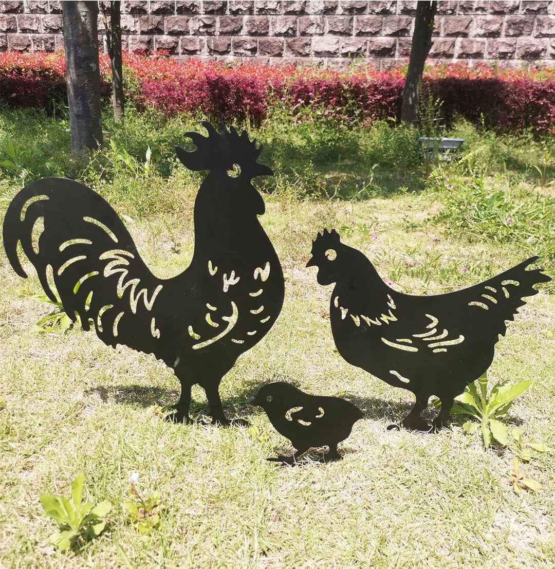 3 StüCk Garten PfäHle Kunst Hahn, Henne Und Tier EinsäTze, Garten Silhouette, Eisen Henne Huhn Hof K