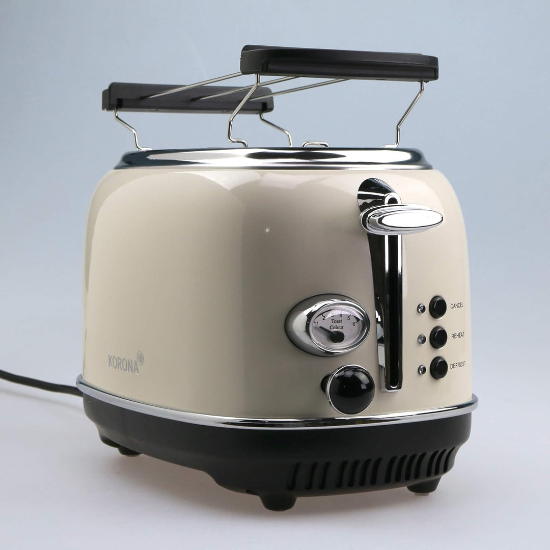 Korona 21666 Toaster | 2 Scheiben | Creme | Röstgrad-Anzeige | Auftauen | Rösten | Aufwärmen | 810 W