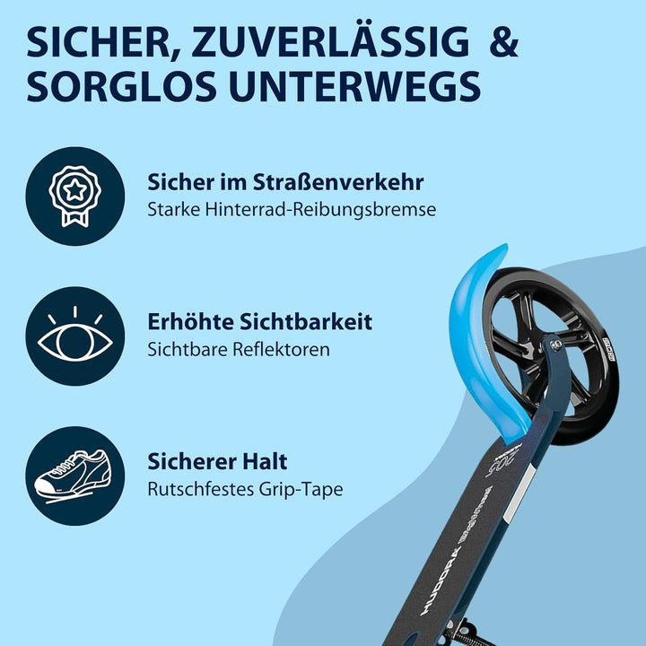 HUDORA BigWheel Pure Scooter - Stabiler Aluminium-Roller mit Ständer - Höhenverstellbarer & zusammen