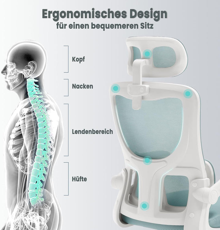 WOLTU Bürostuhl ergonomisch, Schreibtischstuhl Netzstoff, Drehstuhl höhenverstellbar, Schaukelfunkti