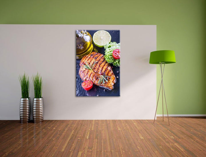 Grillmeister Steak Format: 100x70 auf Leinwand, XXL riesige Bilder fertig gerahmt mit Keilrahmen, Ku