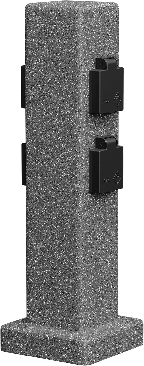 ledscom.de Garten Steckdosensäule POCK für aussen, IP44, 4-fach, anthrazit (Stein-Optik), eckig, 40