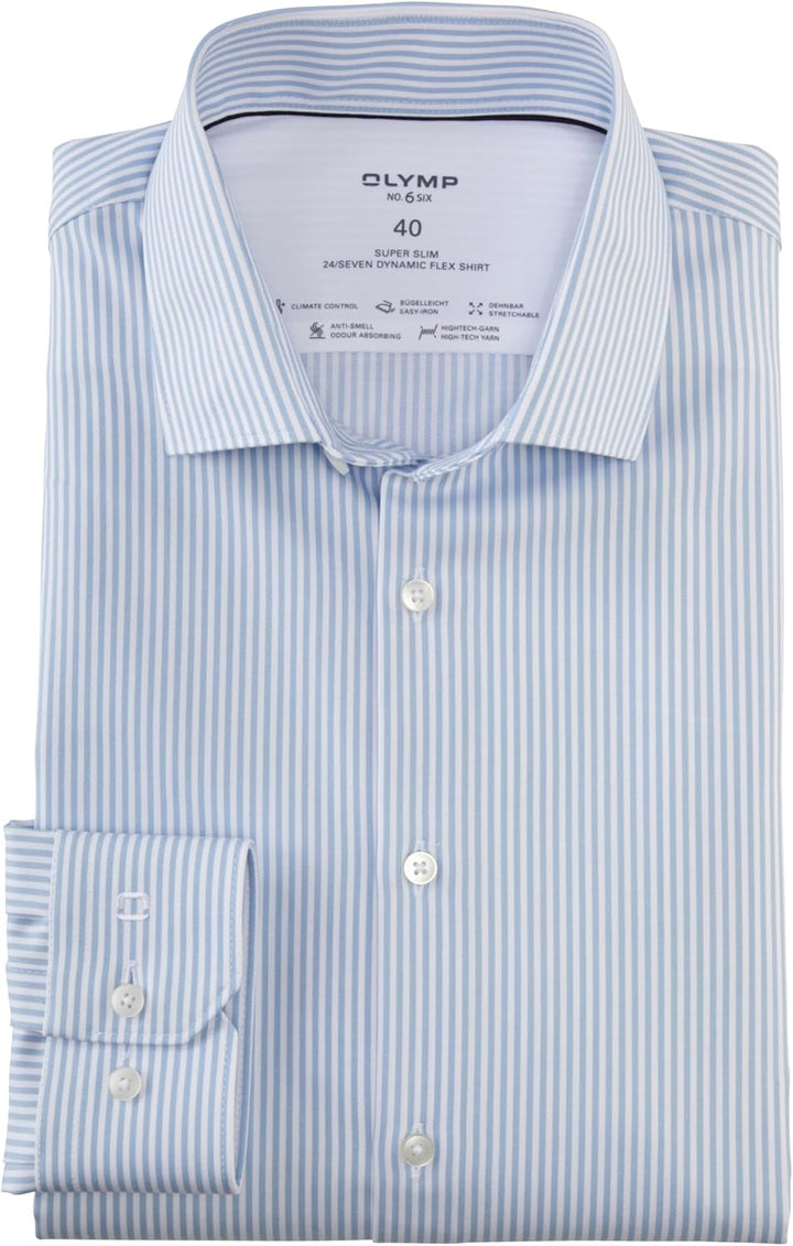OLYMP Herren Oberhemd Langarm No.Six.24.Seven,Römer Streifen,super Slim,Modern Kent 37 Bleu 11, 37 B