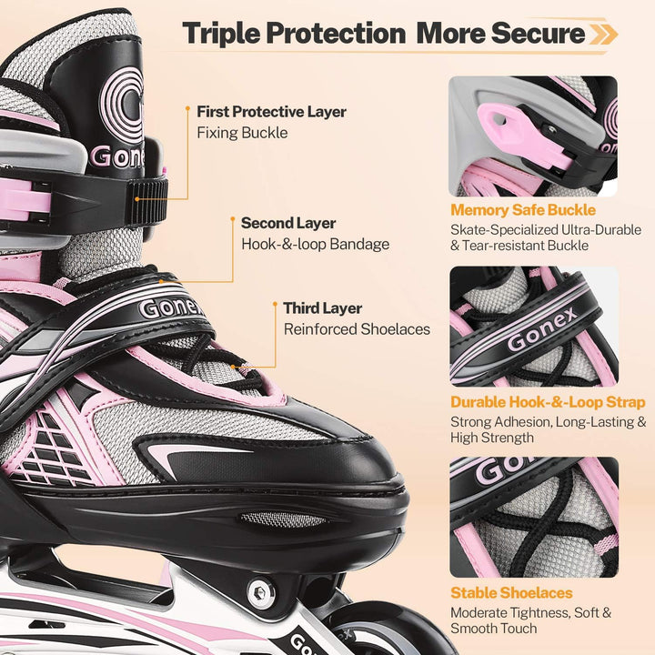 Gonex Inliner für Kinder, Inline Skates für Mädchen Jungen mit Leuchtende Räder Einstellbarer Schwar