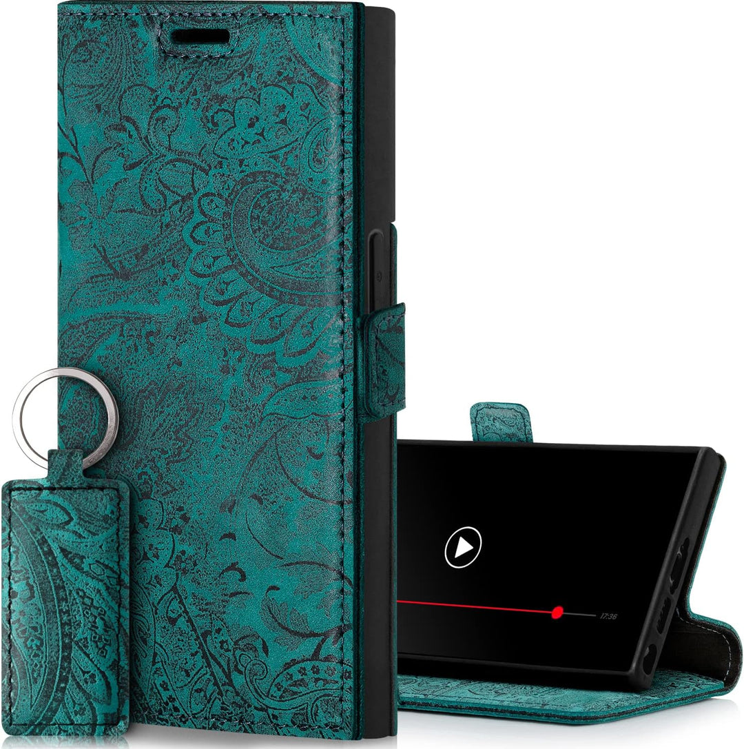 SURAZO Slim Magnet Handyhülle für Samsung Galaxy S23 Ultra Hülle Leder – Klappbare Echtleder Schutzh