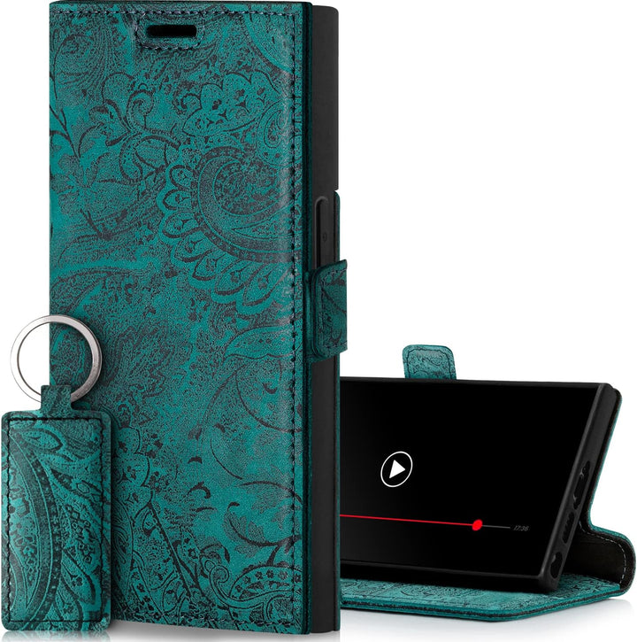 SURAZO Slim Magnet Handyhülle für Samsung Galaxy S23 Ultra Hülle Leder – Klappbare Echtleder Schutzh