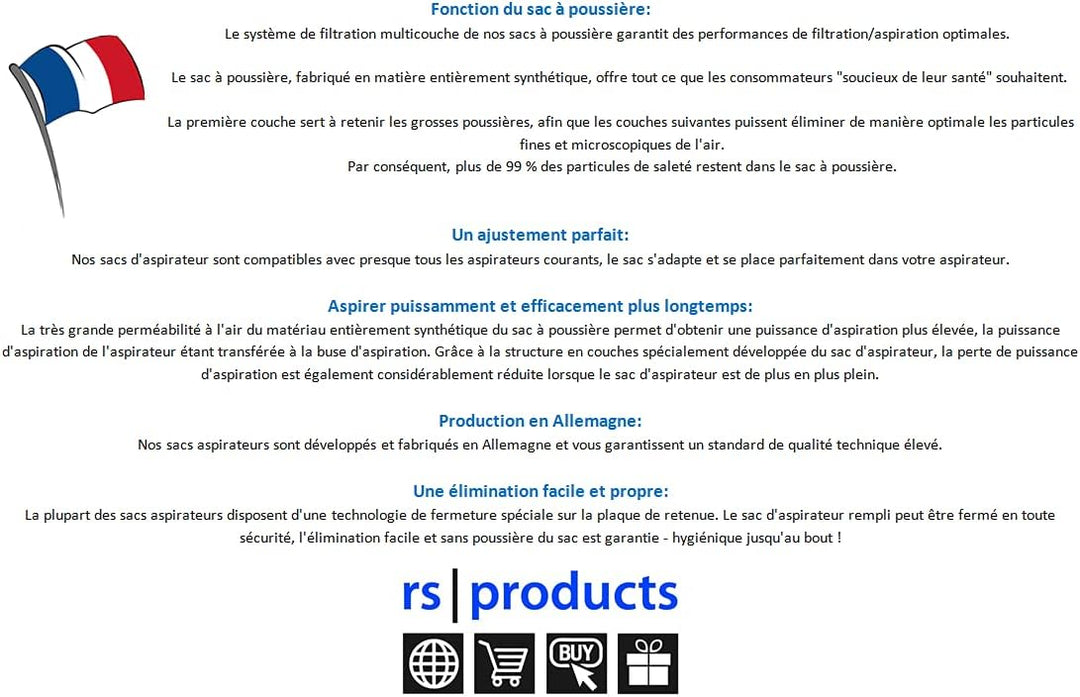 rs-products I 30x Staubsaugerbeutel kompatibel zu Swirl Y30 / Y 30, passend für MOULINEX, ROWENTA Co