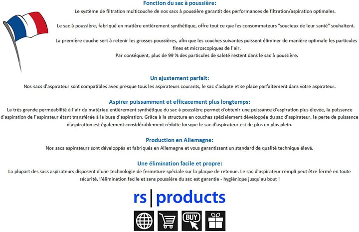 rs-products I 30x Staubsaugerbeutel kompatibel zu Swirl Y30 / Y 30, passend für MOULINEX, ROWENTA Co
