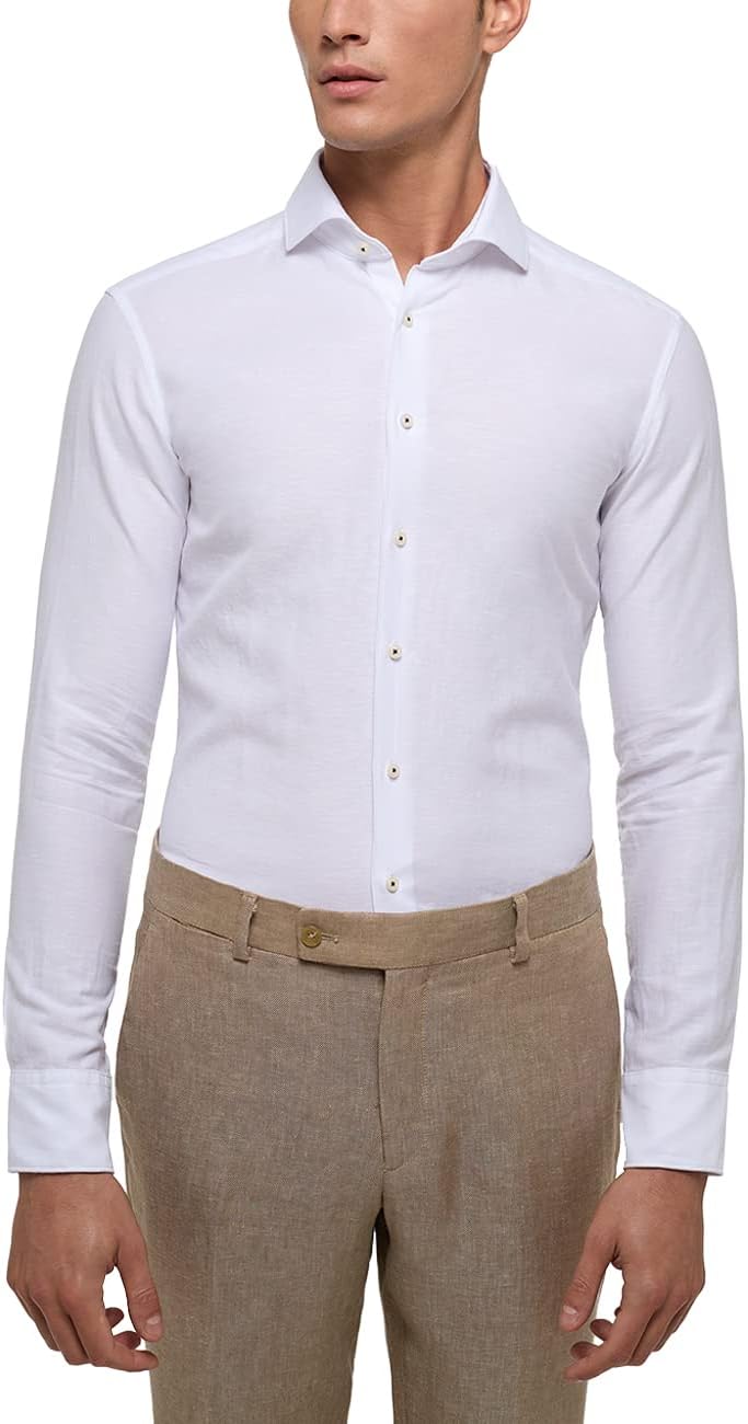 eterna Herren Linen Shirt Slim FIT 41 Kragen / 67 Ärmel Weiss, 41 Kragen / 67 Ärmel Weiss