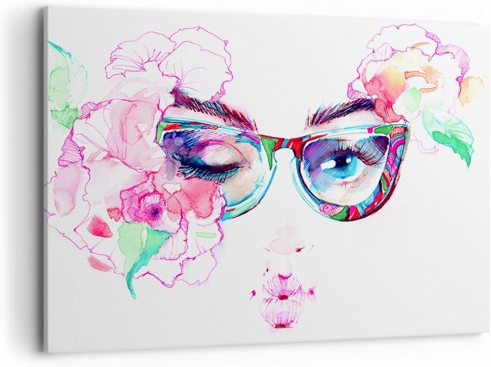 Bilder auf Leinwand 100x70cm Leinwandbild Gläser Augapfel weiblich Farbe Gross Wanddeko Bild Schlafz