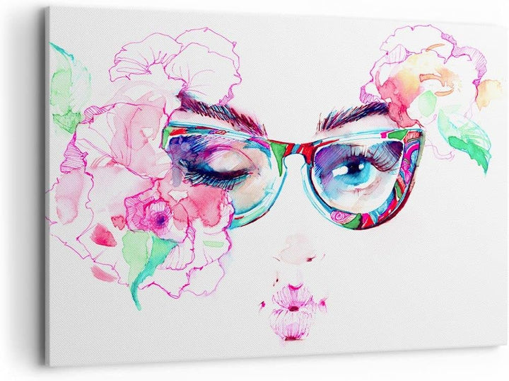 Bilder auf Leinwand 100x70cm Leinwandbild Gläser Augapfel weiblich Farbe Gross Wanddeko Bild Schlafz