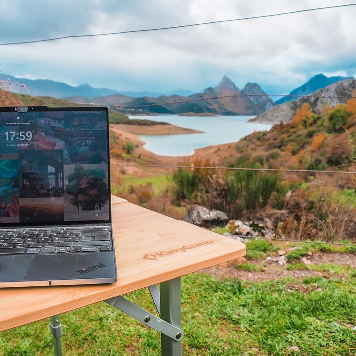 KingCamp Bambus Falt Tisch Camping Klapptisch Garten Alu Holz 3Höhen Verstellbar