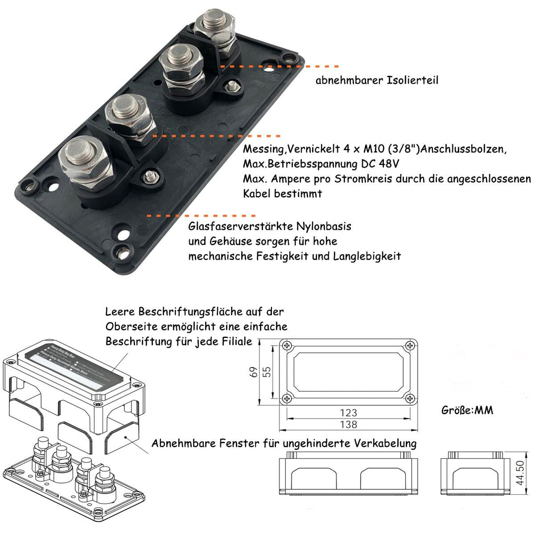 200A Sammelschienenkasten Geländewagen Verteilerschiene Boot Camper KFZ ATV Wohnmobil Stromverteilun