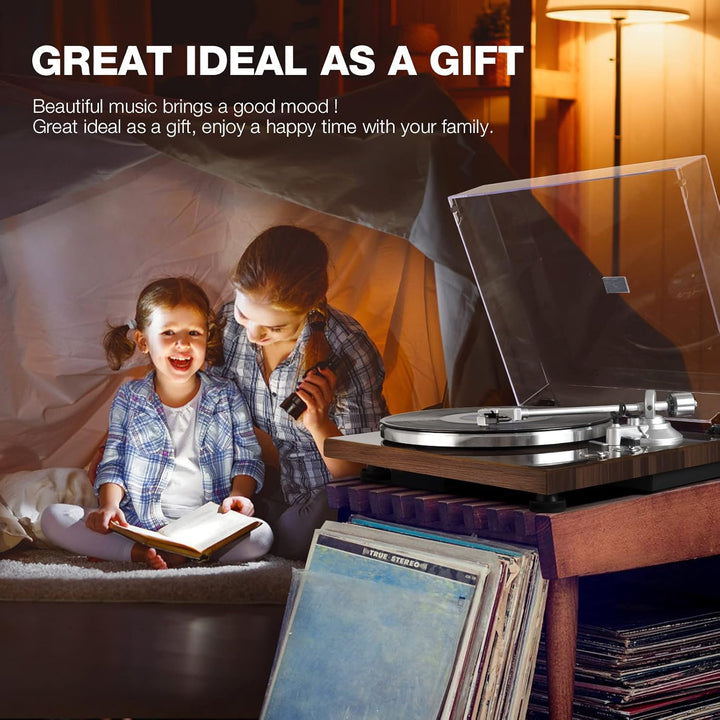 Plattenspieler Bluetooth mit Riemenantrieb Vinyl-Schallplattenspieler 33 oder 45 U/min mit Phono Vor