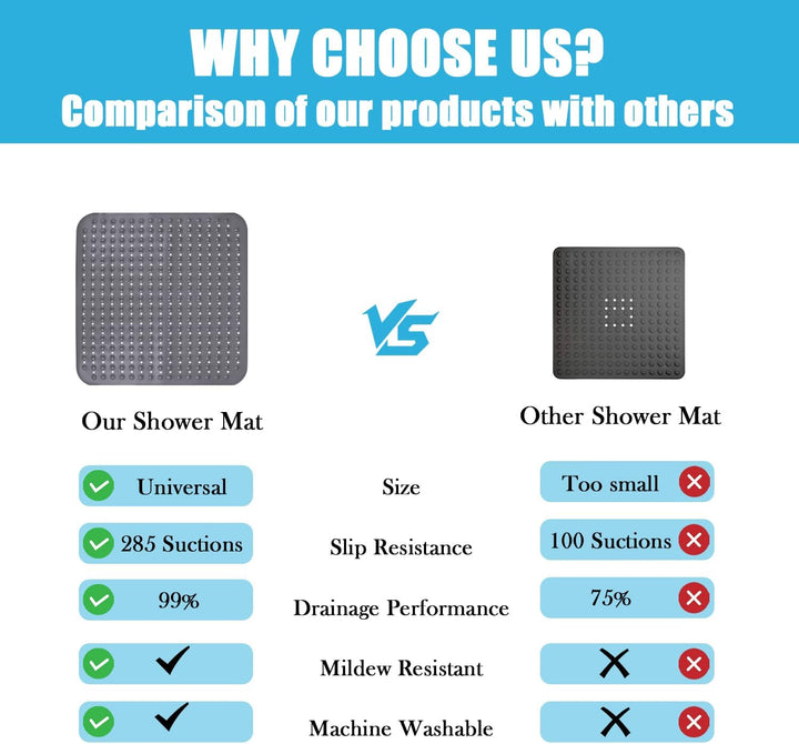 Leeko 80x80cm Duschmatten, rutschfest Badematte mit 285 SaugnÀpfen und Abflusslöchern, PVC Material