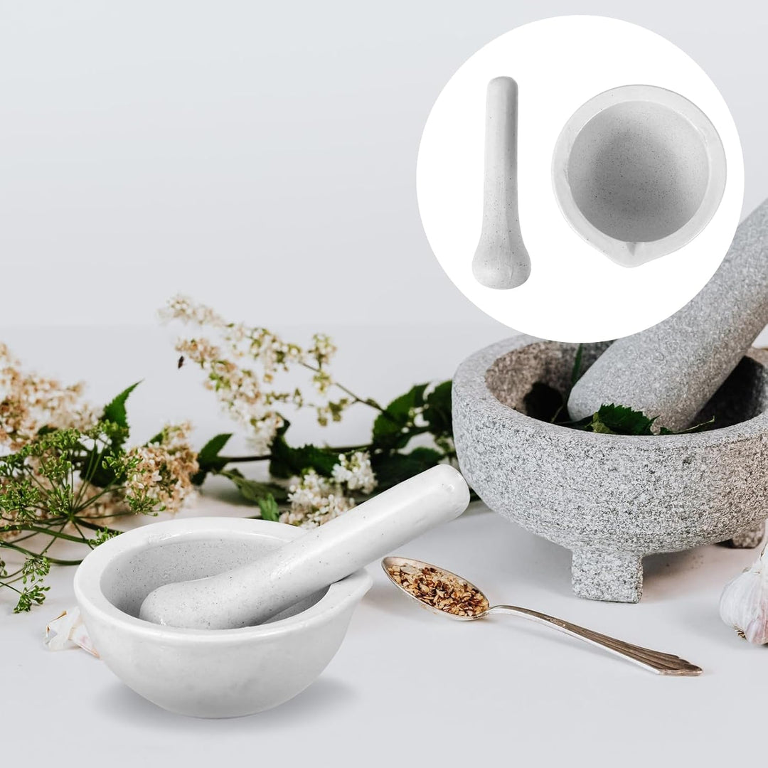 VILLCASE 2 Sets/4 Stück kleiner Porzellanmörser Stössel Set Keramik Kleine Kräuterschale Pesto Pulve