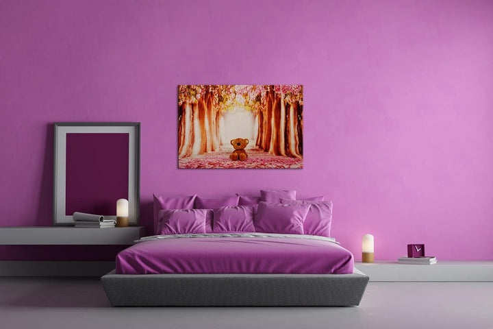 deyoli Stofftier Teddy im Märchenwald Format: 80x60 als Leinwand, Motiv fertig gerahmt auf Echtholzr