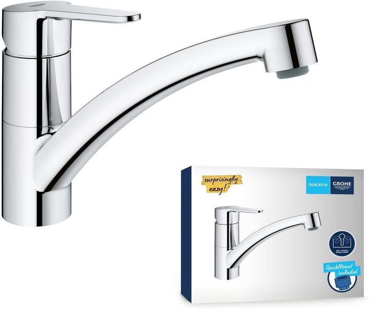 GROHE StartEco - Einhand- Spültischarmatur (Schwenkbereich 140°, langlebige Oberfläche, flacher Ausl