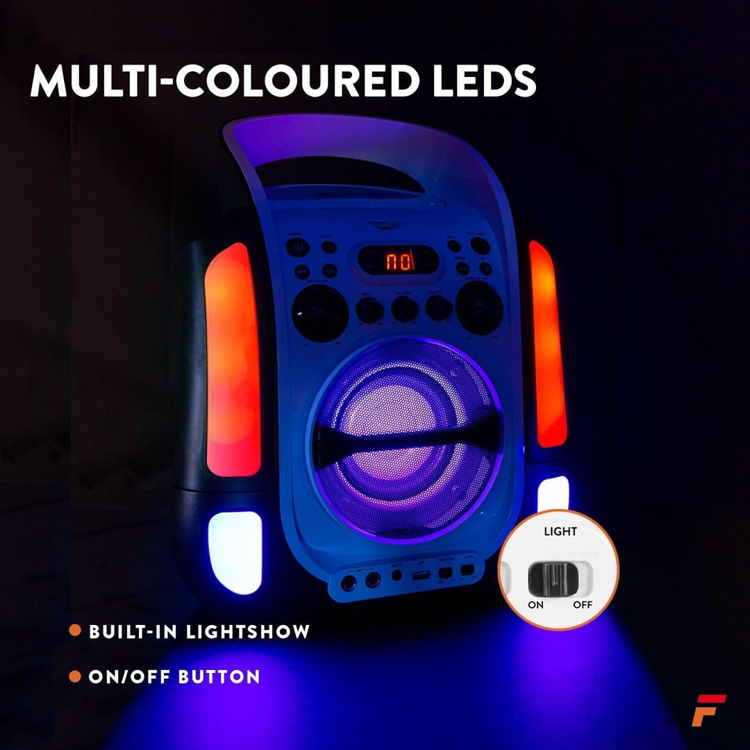 Fenton SBS30W - Karaoke Anlage mit 2 Mikrofonen, Karaoke Maschine mit Bluetooth, CD Plus G-Player, U
