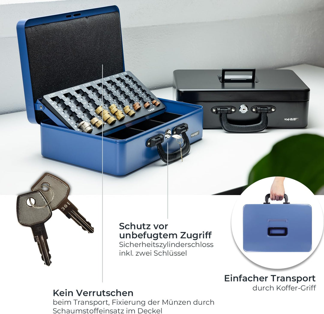 HMF 22037-05 Geldkassette Geldzählkassette 2 Tragegriffe, 36 x 25 x 11 cm, blau, Blau