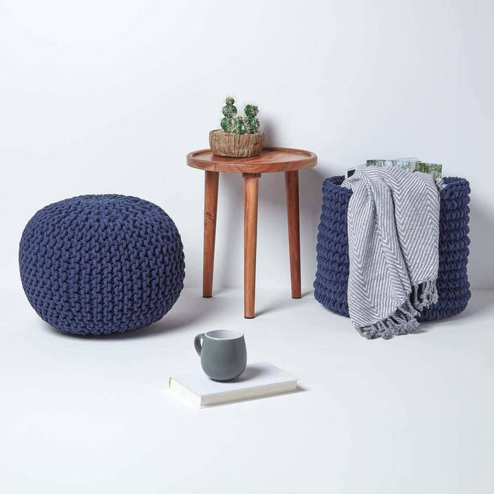 Homescapes Pouf Strickpouf rundes Bodenkissen, Sitzpouf 35 x 40 cm, gepolsterter Sitzhocker, Sitzpuf