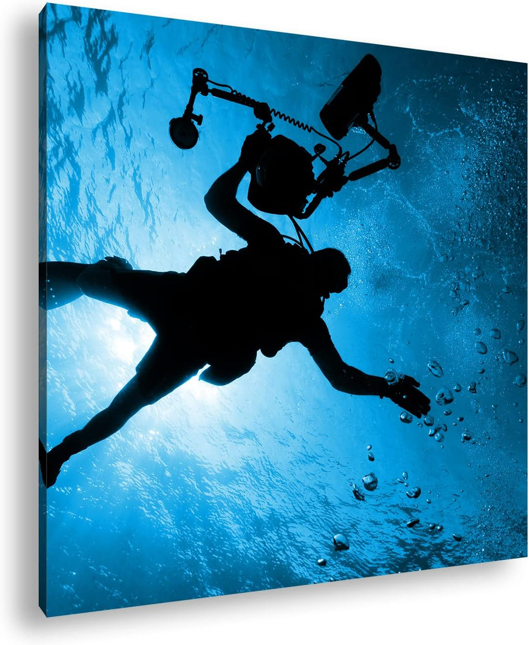 deyoli Taucher im tiefen Ozean Format: 60x60 Effekt: Monocrome Blau als Leinwandbild, Motiv fertig g