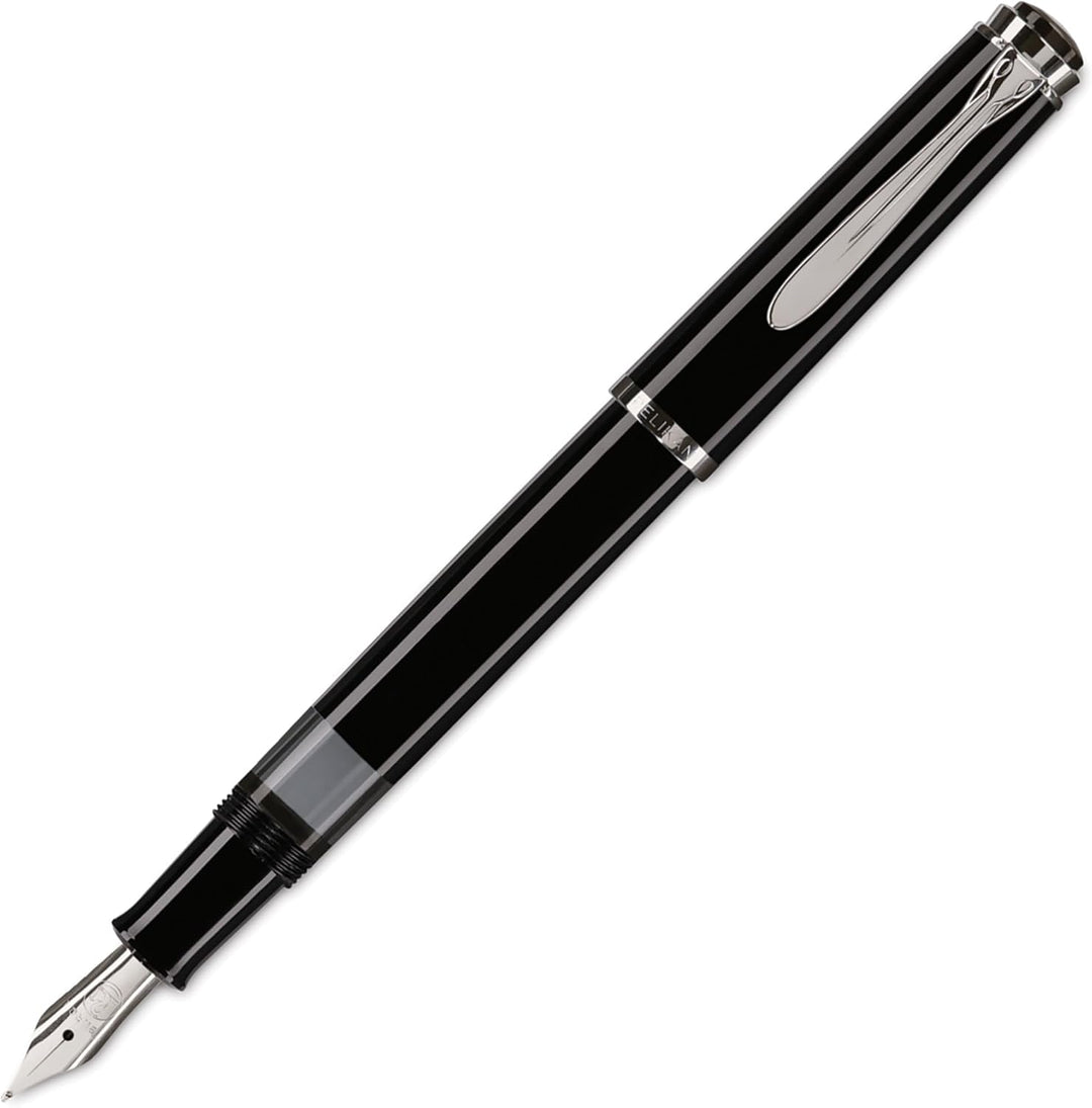 Pelikan Füllhalter Classic 205, Schwarz, Feder B (breit), hochwertiger Kolbenfüller im Geschenk-Etui