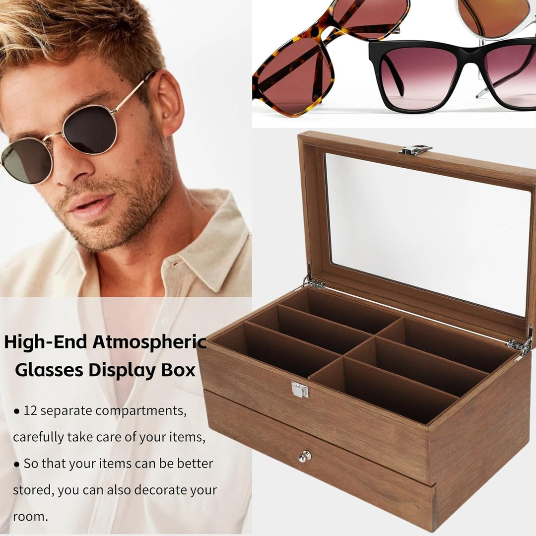Brillenbox, 12 Slots Brillenbox Holz Doppelschicht Brille Vitrine Box Organizer Dekoration für Displ
