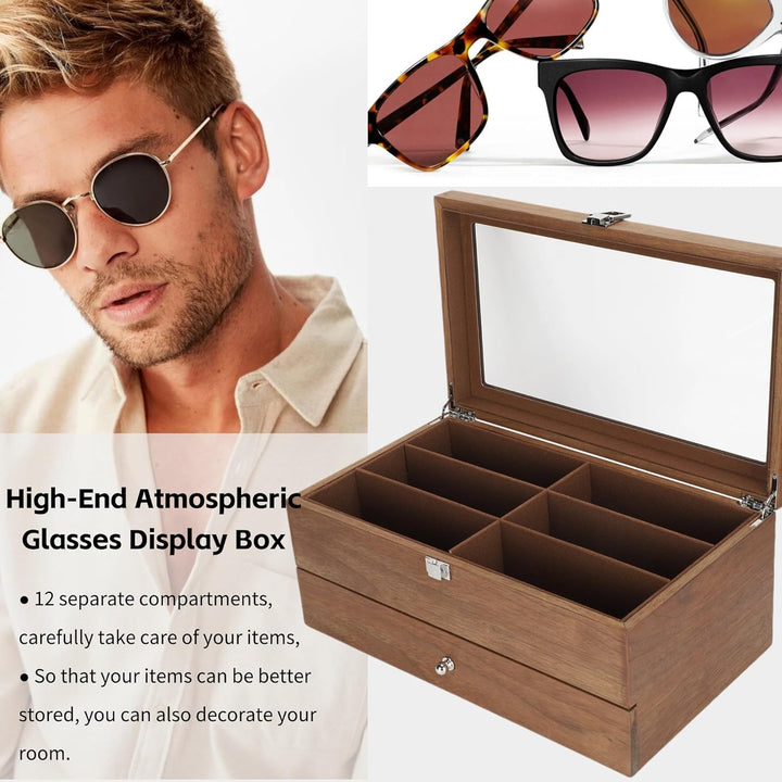 Brillenbox, 12 Slots Brillenbox Holz Doppelschicht Brille Vitrine Box Organizer Dekoration für Displ