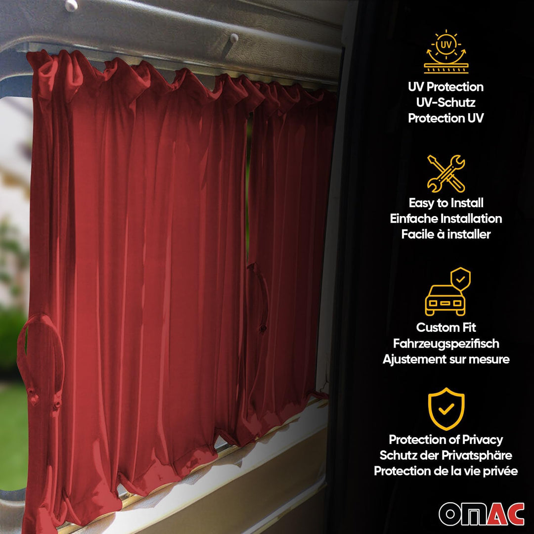 OMAC Sonnenschutz MAss Gardinen Vorhänge kompatibel mit VW T3 L1 1979-1990 Kurzer Rot 10x, T3 L1 Kur