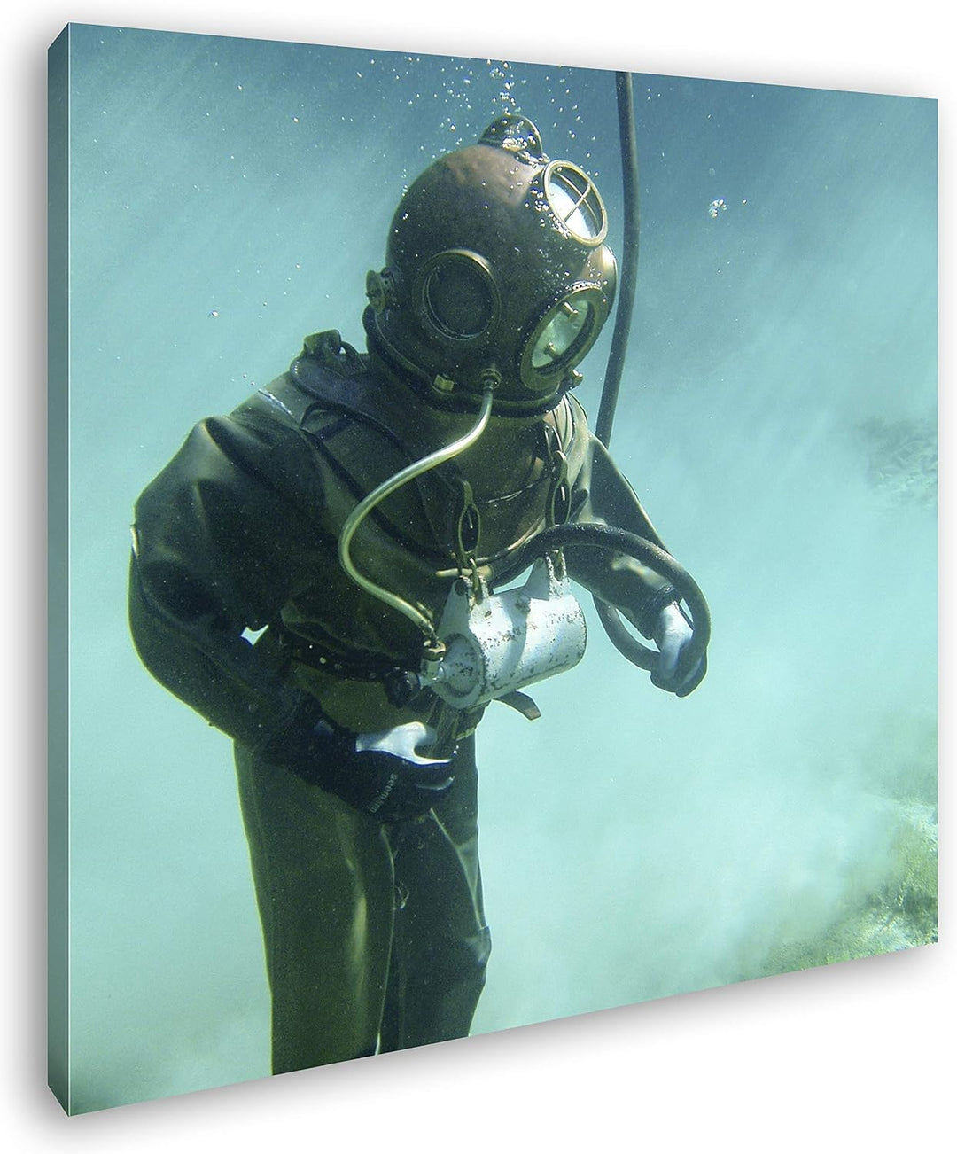 deyoli Taucher in Einer Alten Ausrüstung Format: 60x60 als Leinwandbild, Motiv fertig gerahmt auf Ec