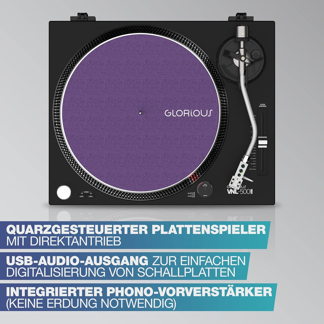Glorious VNL-500 USB | Quarzgesteuerter Plattenspieler mit Direktantrieb, Ideal als Abspielgerät für