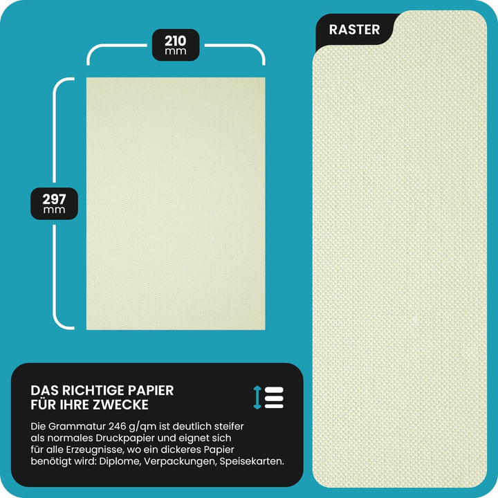 Netuno 400x Creme Karton Raster-Prägung DIN A4 210x 297 mm 246g Elfenbeinkarton Chamois Bastel-Papie