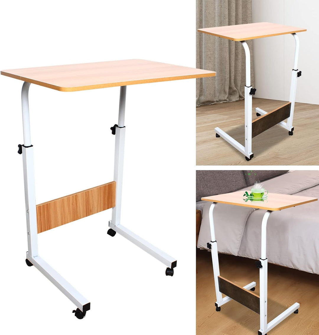Queeucaer Pflegetisch Höhenverstellbar Home-Office-Schreibtische C-förmiger moderner Sofatisch aus H