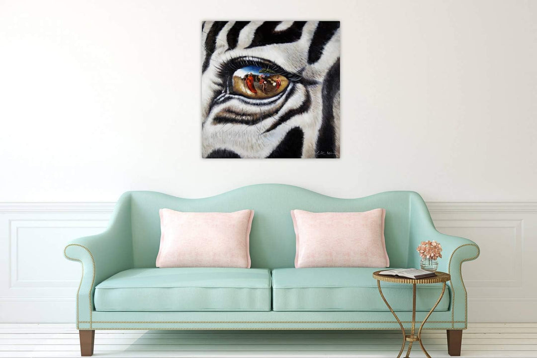 KunstLoft Leinwandbild | 100% HANDGEMALT | 80x80cm | Gemälde 'Stilles Gewissen' | Zebra | Schwarz We