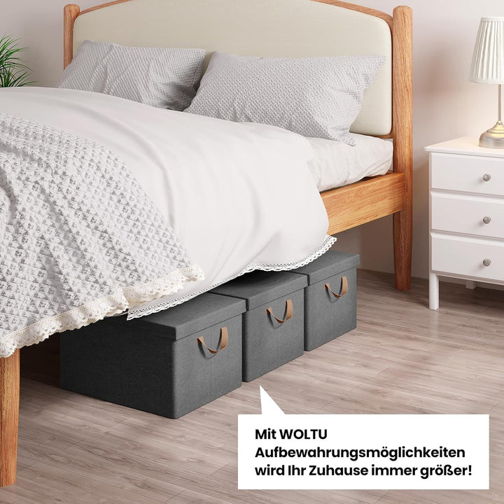 WOLTU Aufbewahrungsbox mit Deckel, 3er Set, Aufbewahrungskorb, Stoffbox, Organizer Box, Ordnungsbox,