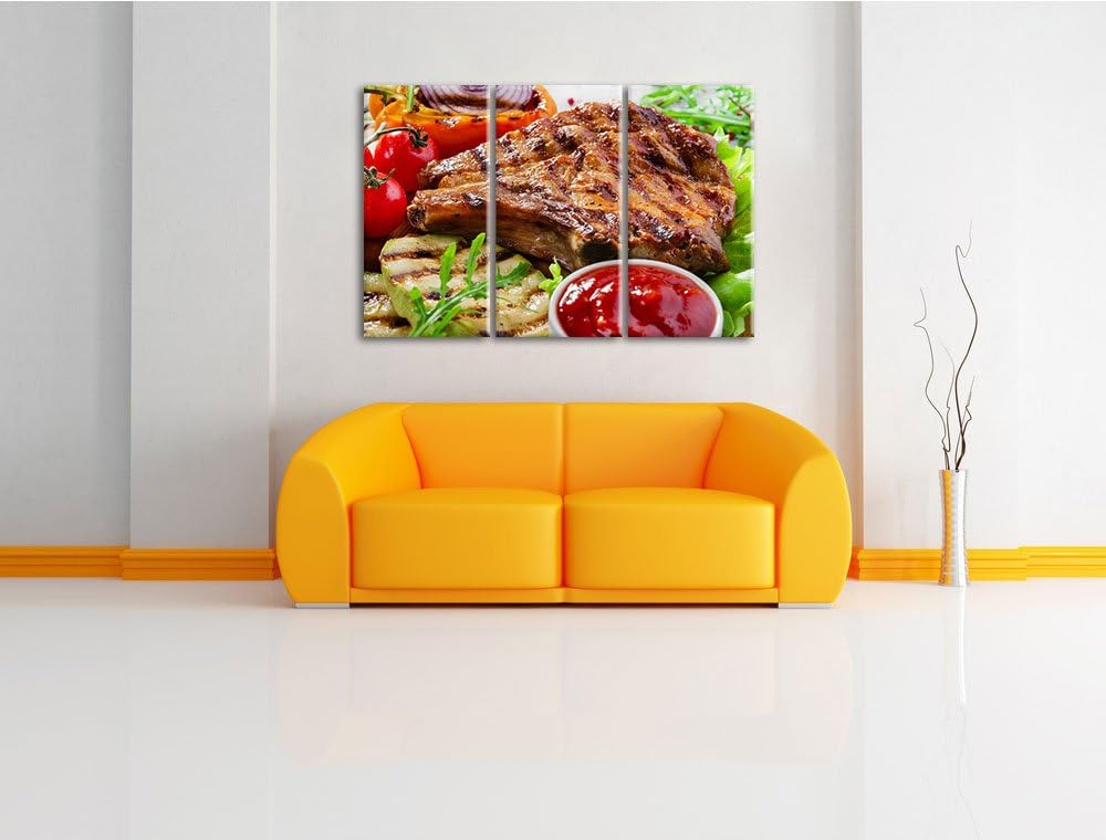 Gegrilltes Steak als 3-Teiler Leinwandbild 120x80 Bild auf Leinwand, XXL riesige Bilder fertig gerah