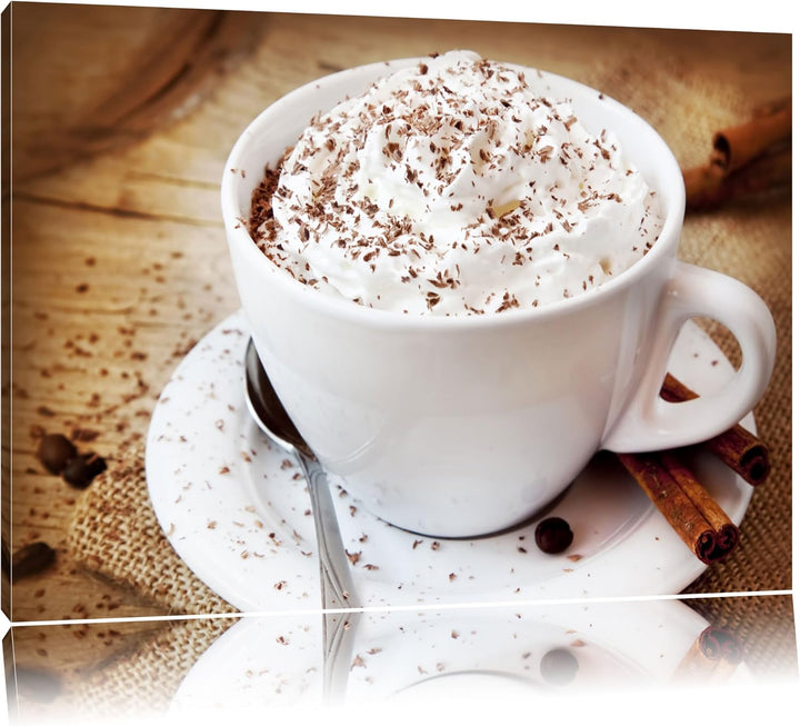 Frischer Kaffee mit Schokosträusel Format: 100x70 auf Leinwand, XXL riesige Bilder fertig gerahmt mi